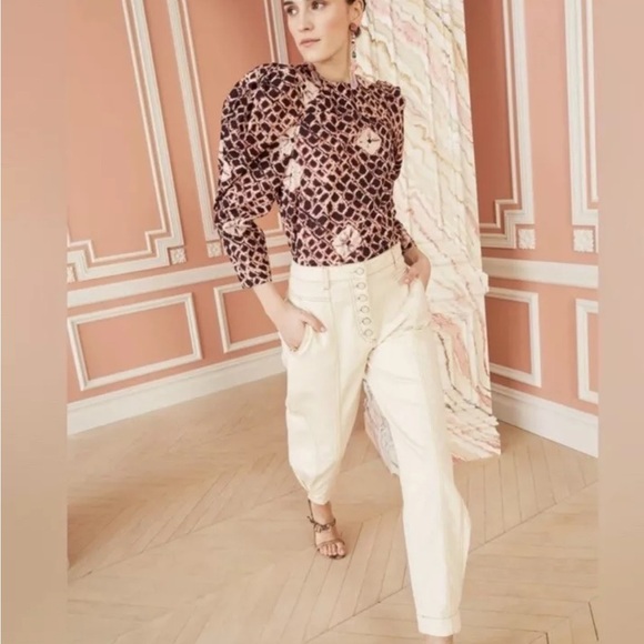 ULLA JOHNSON Women's Brodie Jeans Tapered Ankle Off White Ivory Size 10 Ballon - Picture 13 of 16